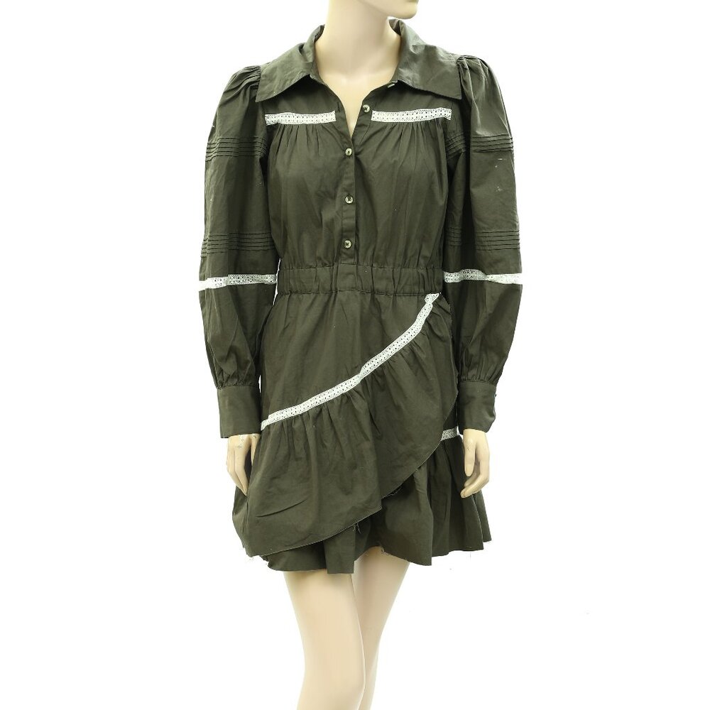 Merlette Pintuck Lace Wrap Mini Dress Long Sleeve Ruffle Collared XS NEW 263114